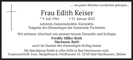 Traueranzeige von Edith Keiser von merkurtz