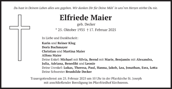 Traueranzeige von Elfriede Maier von merkurtz