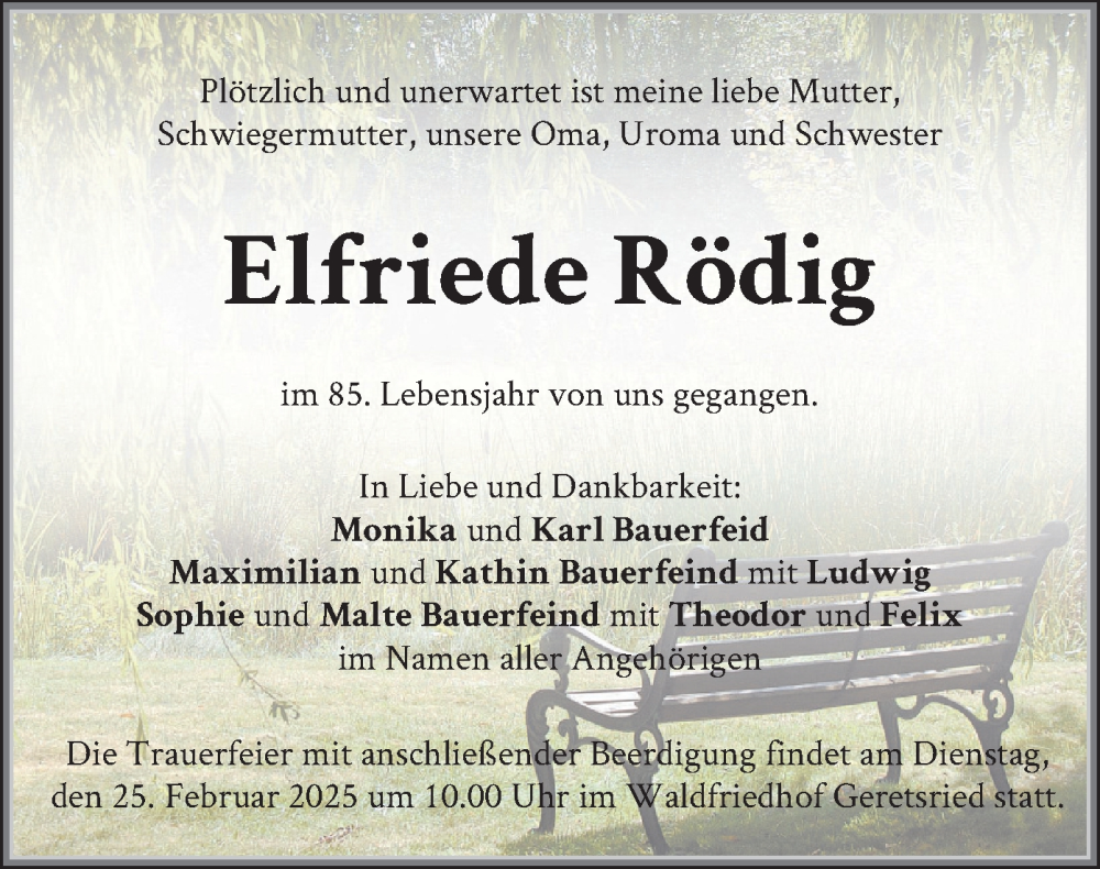  Traueranzeige für Elfriede Rödig vom 22.02.2025 aus merkurtz