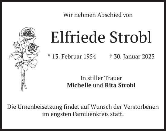 Traueranzeige von Elfriede Strobl von merkurtz