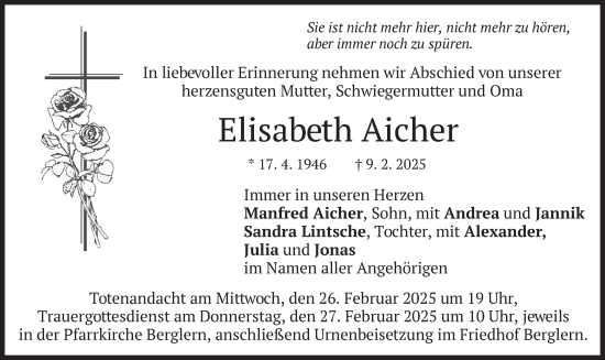 Traueranzeige von Elisabeth Aicher von merkurtz