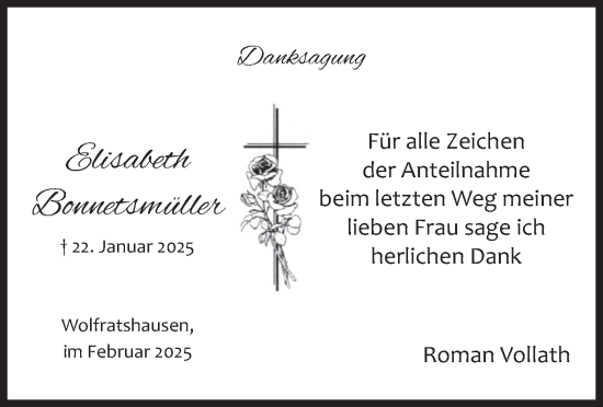 Traueranzeige von Elisabeth Bonnetsmüller von merkurtz