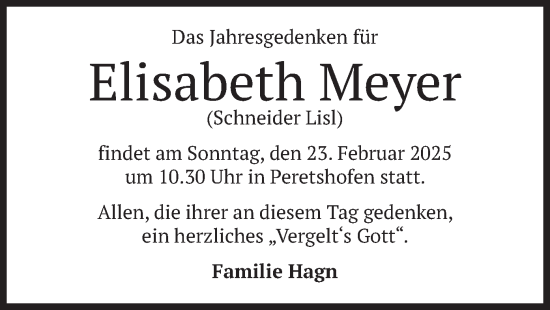 Traueranzeige von Elisabeth Meyer von merkurtz