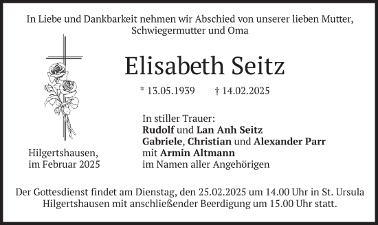 Traueranzeige von Elisabeth Seitz von merkurtz