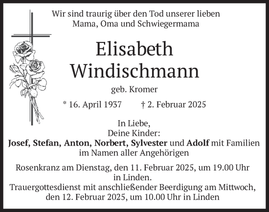 Traueranzeige von Elisabeth Windischmann von merkurtz