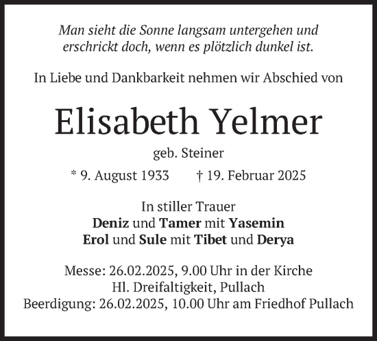 Traueranzeige von Elisabeth Yelmer von merkurtz