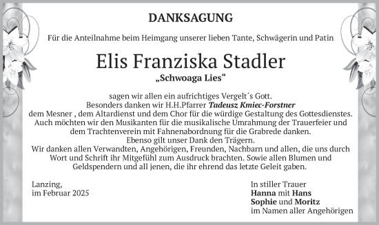 Traueranzeige von Elis Franziska Stadler von merkurtz