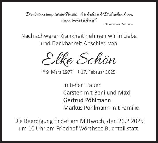 Traueranzeige von Elke Schön von merkurtz