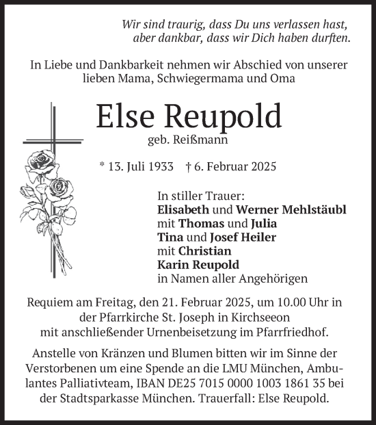 Traueranzeige von Else Reupold von merkurtz
