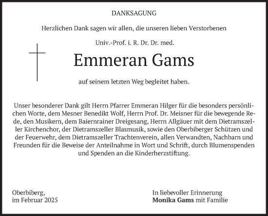 Traueranzeige von Emmeran Gams von merkurtz