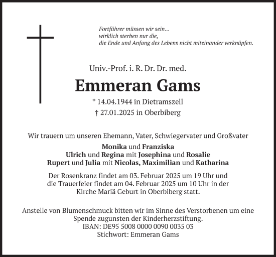 Traueranzeige von Emmeran Gams von merkurtz