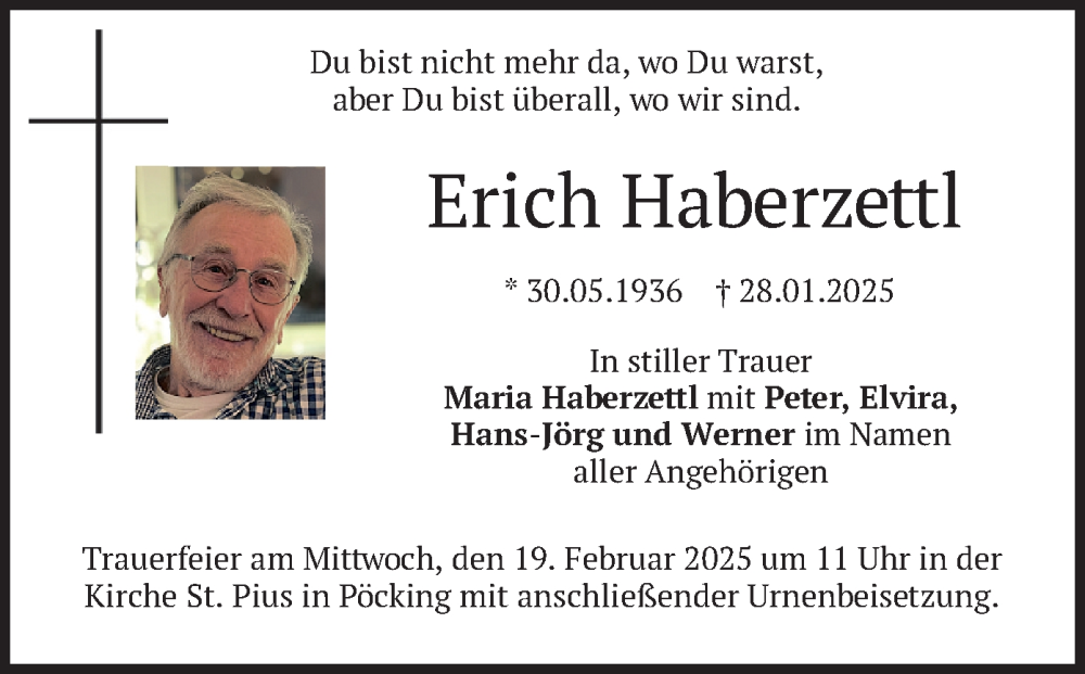  Traueranzeige für Erich Haberzettl vom 15.02.2025 aus merkurtz