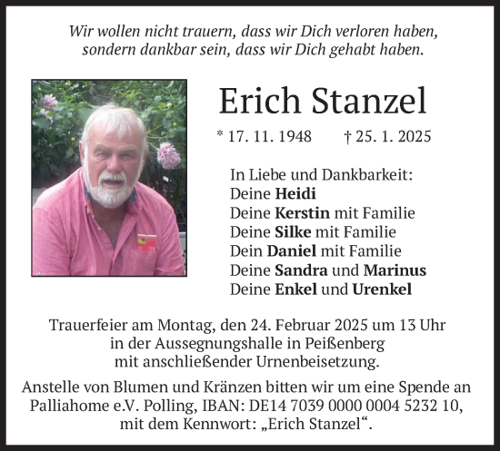 Traueranzeige von Erich Stanzel von merkurtz