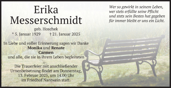 Traueranzeige von Erika Messerschmidt von merkurtz