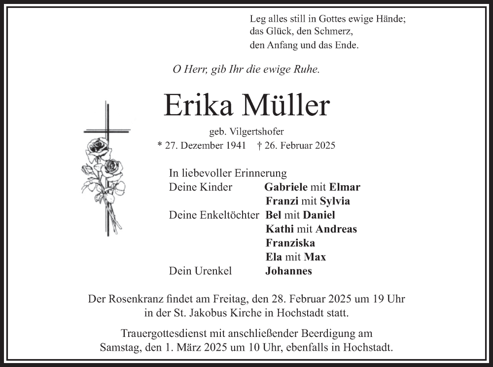  Traueranzeige für Erika Müller vom 28.02.2025 aus merkurtz