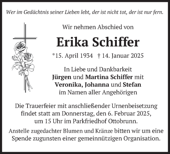 Traueranzeige von Erika Schiffer von merkurtz