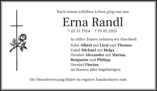 Traueranzeige von Erna Randl von Das Gelbe Blatt Penzberg