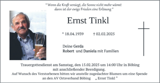 Traueranzeige von Ernst Tinkl von merkurtz