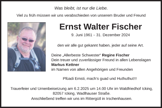 Traueranzeige von Ernst Walter Fischer von merkurtz