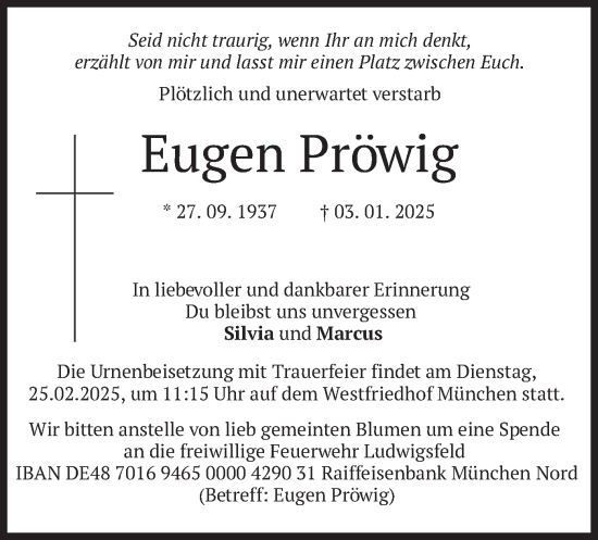 Traueranzeige von Eugen Pröwig von merkurtz