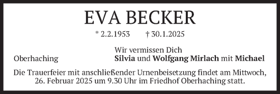 Traueranzeige von Eva Becker von merkurtz