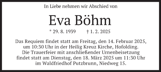 Traueranzeige von Eva Böhm von merkurtz