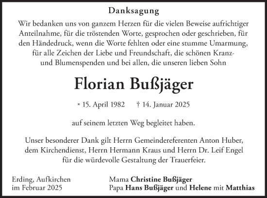 Traueranzeige von Florian Bußjäger von merkurtz
