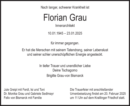 Traueranzeige von Florian Grau von merkurtz