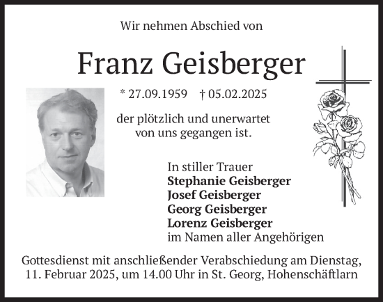 Traueranzeige von Franz Geisberger von merkurtz