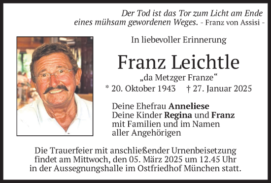 Traueranzeige von Franz Leichtle von merkurtz
