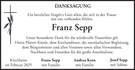 Traueranzeige von Franz Sepp von merkurtz