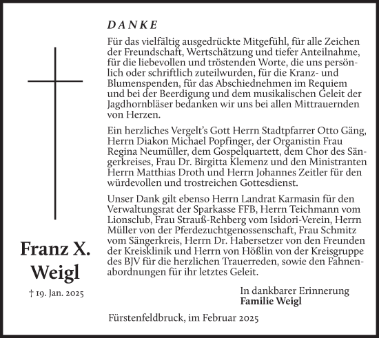 Traueranzeige von Franz Weigl von merkurtz