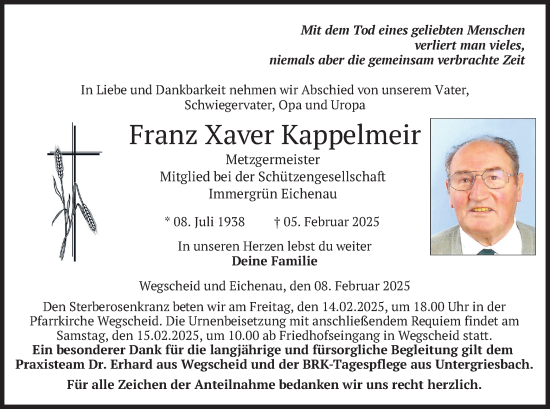 Traueranzeige von Franz Xaver Kappelmeir von merkurtz