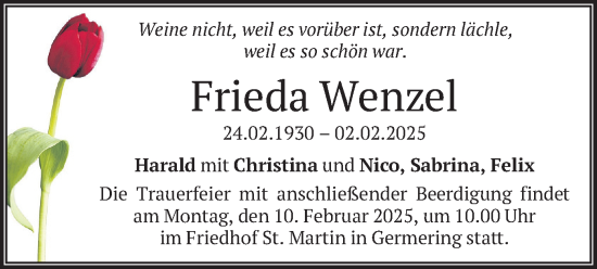 Traueranzeige von Frieda Wenzel von merkurtz