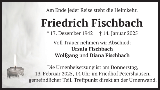 Traueranzeige von Friedrich Fischbach von merkurtz