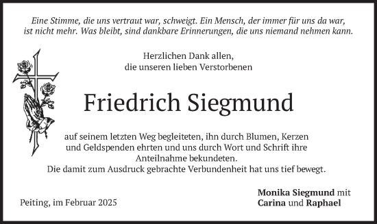 Traueranzeige von Friedrich Siegmund von merkurtz