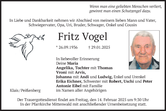 Traueranzeige von Fritz Vogel von merkurtz