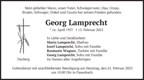 Traueranzeige von Georg Lamprecht von merkurtz