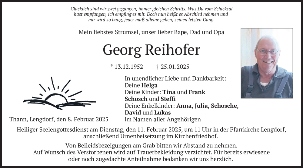  Traueranzeige für Georg Reihofer vom 08.02.2025 aus merkurtz