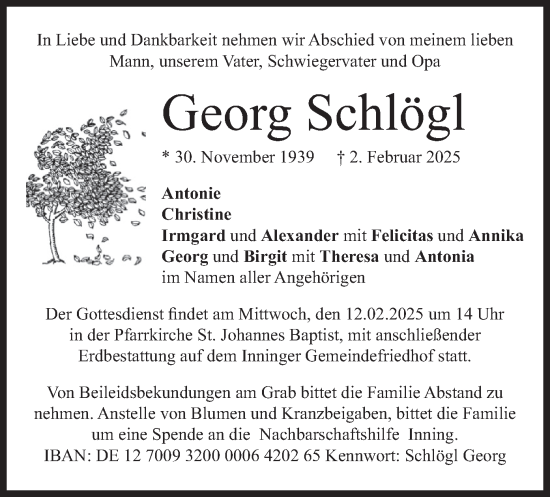 Traueranzeige von Georg Schlögl von merkurtz
