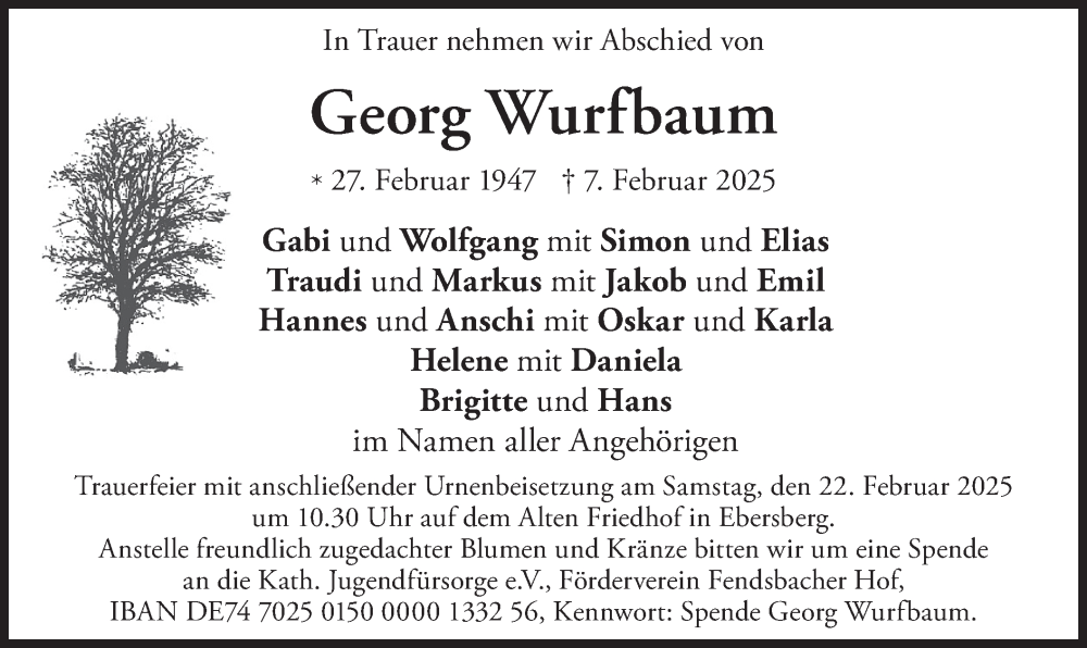  Traueranzeige für Georg Wurfbaum vom 15.02.2025 aus merkurtz