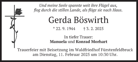 Traueranzeige von Gerda Böswirth von merkurtz
