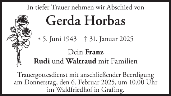 Traueranzeige von Gerda Horbas von merkurtz