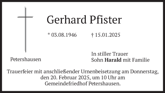 Traueranzeige von Gerhard Pfister von merkurtz