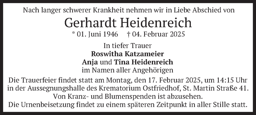  Traueranzeige für Gerhardt Heidenreich vom 08.02.2025 aus merkurtz