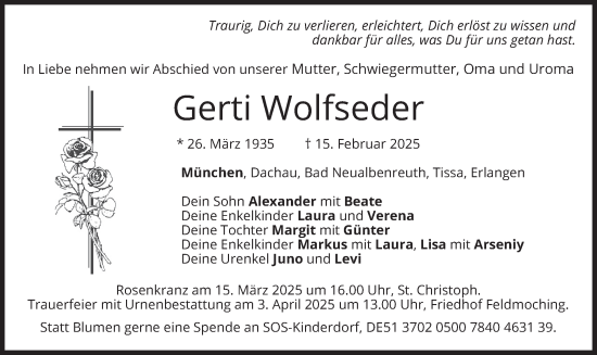 Traueranzeige von Gerti Wolfseder von merkurtz