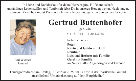 Traueranzeige von Gertrud Buttenhofer von merkurtz