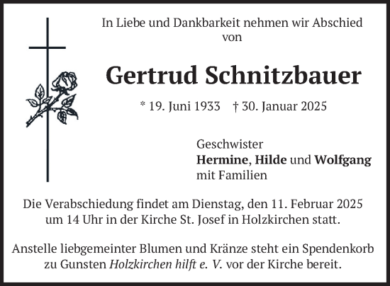 Traueranzeige von Gertrud Schnitzbauer von merkurtz