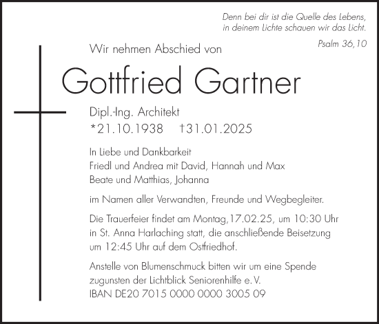 Traueranzeige von Gottfried Gartner von merkurtz