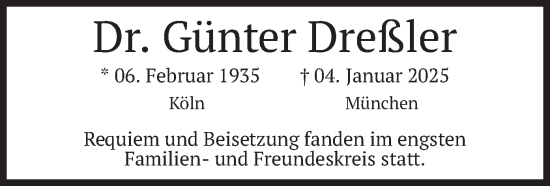 Traueranzeige von Günter Dreßler von merkurtz